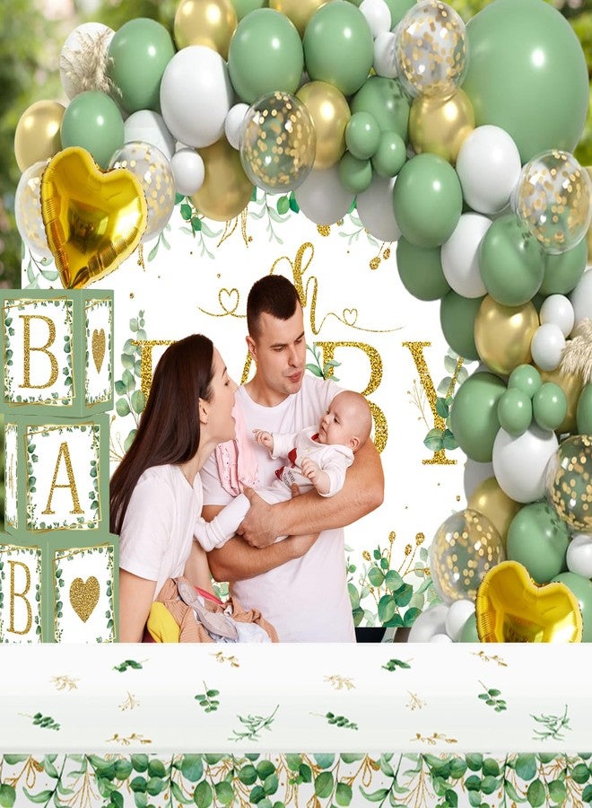 Netnology Sage Green Baby Shower Decorations for Boy Girl 106pcs Greenery Balloon Arch Kit, Baby Box,Tablecloth and Backdrop for Boho Woodland Jungle Theme Baby Shower Decor Neutral Party Supplies - Image 3